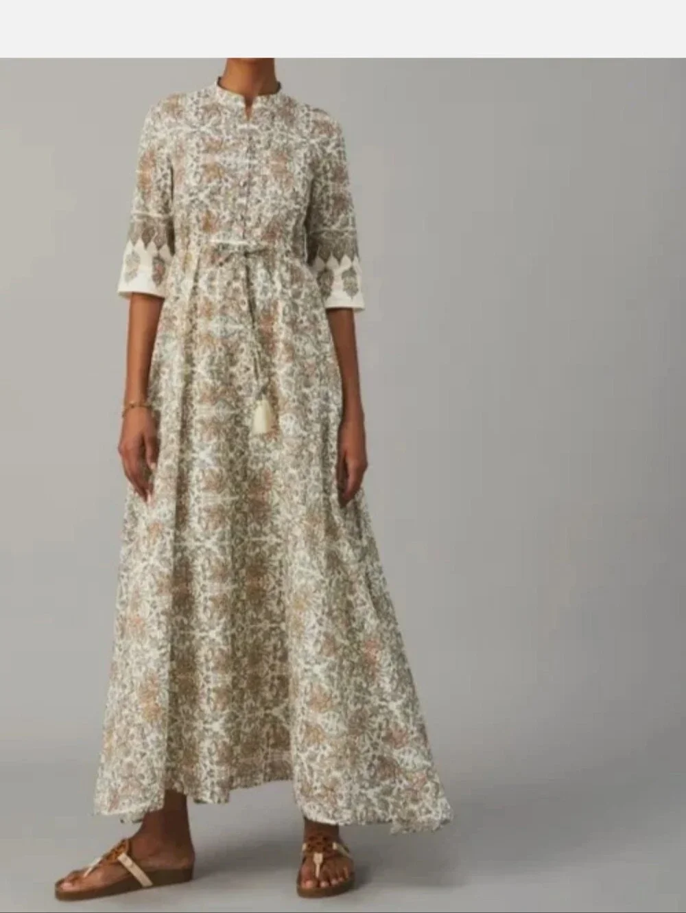 Boho Floral Maxi Dress in Cream and Brown